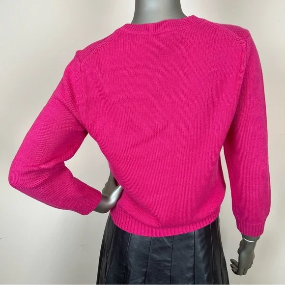Theory S Cashmere Cotton Crew Neck Pink Cable Knit Sweater Preppy Casual Worn 1x - Picture 2 of 6